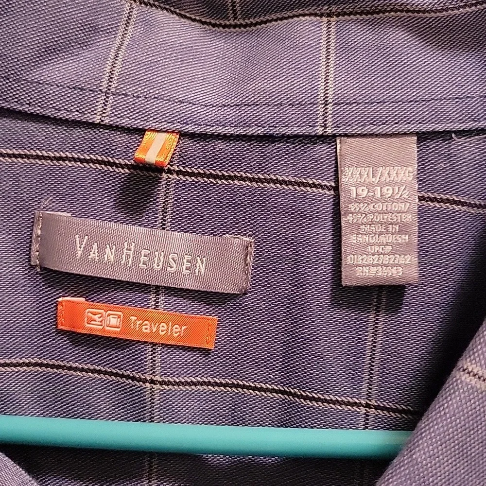 Van Heusen Traveler slate blue check button down collar shirt long slv 3XL EUC … - Picture 3 of 6